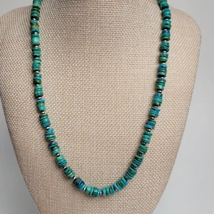 Artisan-Made Turquoise/925 Sterling Silver Navajo Pearl 18"-20" Heishi Necklace  - Picture 1 of 9