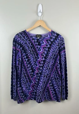Bob Mackie Women’s Sz Small Crewneck Sweater pullover size Purple Geometrical - Image 1 of 4