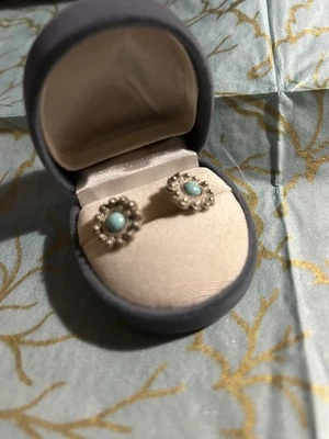 Vintage Sterling Silver 925 Turquoise Studs Earrings, marked 1000 - Image 1 of 4