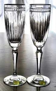 2 VINTAGE MARQUIS by WATERFORD HANDCUT CRYSTAL HANOVER PLATINUM CHAMPAGNE FLUTES - Picture 1 of 21