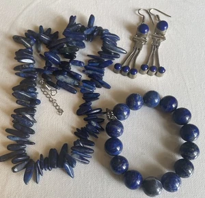 Vintage blau Lapis Halskette Armband & Ohrringe Schmuckset - Bild 1 von 7