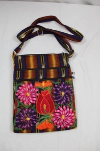 12x9" TRIBAL FLORAL ETHNISCHE CROSSBODY HANDTASCHE ~ GEWEBTE BAUMWOLLE ~ GEFÜTTERT ~ BESTICKT ~ MUTIG - Bild 1 von 6
