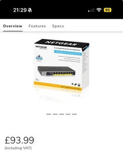 BRAND NEW - NetGear GS108P ProSafe 8-Port RJ45 Gigabit Ethernet Switch with PoE+ - Picture 1 of 4