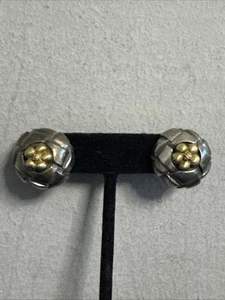 Vintage 1997 Saint 18kt Yellow Gold & Sterling Silver Clip On Earrings - Picture 1 of 15