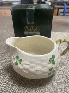 Belleek Ireland Shamrock Basket Weave Creamer - Picture 1 of 5