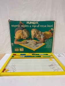 Vintage 1960s Playskool Magnetic Spelling Number Crayon Board w/ Letters/Numbers - Picture 1 of 7