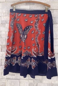Lucky Brand Red White & Blue Butterfly Bandana Wrap Skirt sz L 100% Cotton - Picture 1 of 11