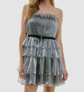 City Studio Women's Silver Strapless Velvet Band Dress Juniors Size 3/4 - Picture 1 of 3