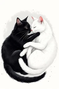 NEW Custom Designed Printed Premium 4x6 Postcard Cat Yin Yang Black White Feline - Picture 1 of 1