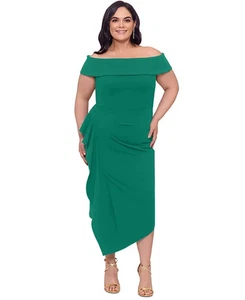 Betsey & Adam Plus Off-the-Shoulder Ruffled MIDI Dress - Green - 18W - Picture 1 of 3