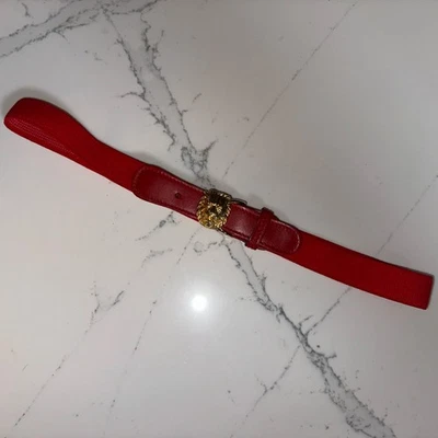 Vintage Anne Klein Red Gold Tone Lion Head Belt Size L Stretch Elastic EUC - Image 1 of 4