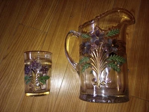 Indiana EAPG Stained Narcissus Pitcher And Glass - Picture 1 of 7