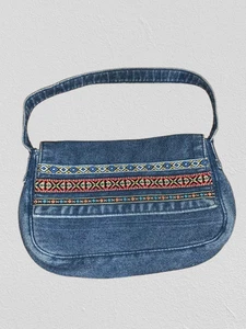 Vintage Y2K Denim Mini Schultertasche mit Boho Stickerei - Bild 1 von 5