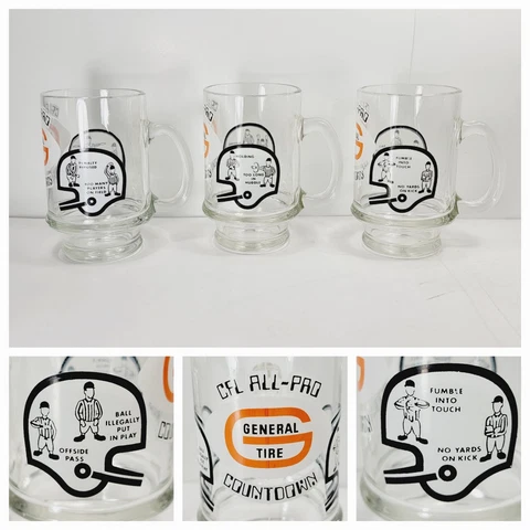 3 x Vintage CFL General Tire All Pro Countdown Referee Drinking Glasses Mugs Cover