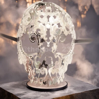 Silver Metal Skull Mask Laser Cut Diamond Venetian Halloween Masquerade Mask - Image 1 of 4