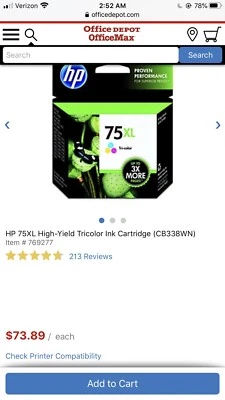 HP 75XL Tricolor Ink Cartridge New No Box - Image 1 of 3
