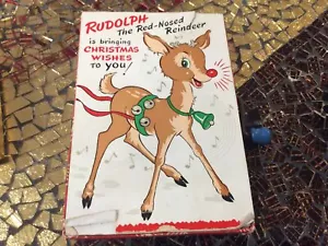 Mattel Rudolph naso rosso renna 1949 biglietto di auguri musicale Barker saluto co. - Foto 1 di 9