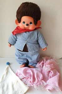 Peluche ancienne GRAND KIKI + Pyjama Garcon + Tenue fille - vintage env. 43cm - Imagen 1 de 10
