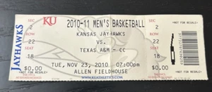 11/23/2010 Kansas Jayhawks Basketball Ticket - KU vs. Texas A&M Corpus Christi - Picture 1 of 1