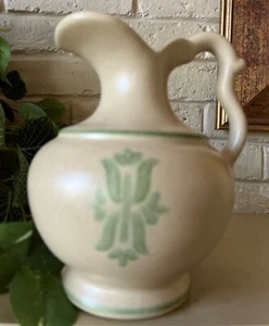 Vintage 1960's Royal Haeger Pottery Pitcher 7" w/Green Tulip Stencil - Picture 1 of 5
