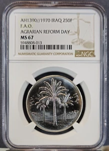 1970 IRAQ 250 FILS FAO AGRARIAN REFORM DAY NGC MS 67 BRIGHT GEM BU - Picture 1 of 3