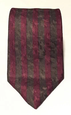 复古 Brioni 勃艮第棕色条纹抽象豪华男式丝绸领带意大利制造 — 第 1/4 张图片