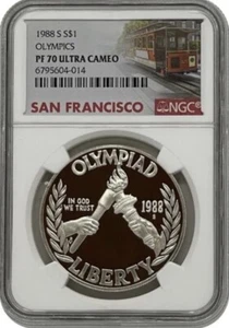 1988 OLYMPICS Silver Dollar NGC PF70 💥FLAWLESS QUALITY💥 - Picture 1 of 5