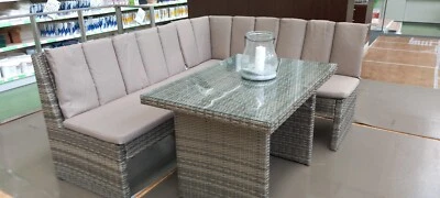 Polyrattan Lounge Küchen-Lounge-Set in Lichtgrau inklusive Sitz-und Rückenkissen - Bild 1 von 4