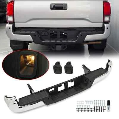 Chrome Rear Step Bumper For Toyota Tacoma 2016-2023 w/ Parking Aid Sensor Holes Foto 1 de 4