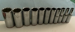 KOBALT 11pc 3/8 Drive SAE Deep 12pt Sockets, 1/4in. - 7/8in. - Red Band At Base - Picture 1 of 10