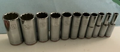 KOBALT 11pc 3/8 Drive SAE Deep 12pt Sockets, 1/4in. - 7/8in. - Red Band At Base - Image 1 of 4