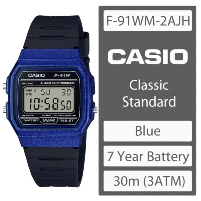 CASIO F-91WM-2AJH Classic Digital Watch Blue Case / Black Strap - Image 1 of 2
