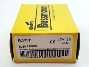 Box of 10 Bussmann BAF7 250 Volt 7 Amp Fast Acting 13/32" x 1-1/2" Fuses - Picture 1 of 9