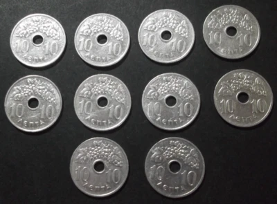 GREECE, lot of 10 x Greek coins 1959, Ten 10 Lepta, King Paul I, KM# 78 Kar# 185 - Image 1 of 2