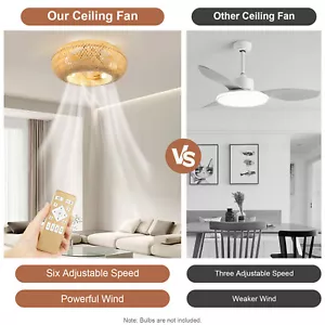 20" Farmhouse Boho Rattan Woven Bamboo Ceiling Fan with Light & Remote Control ! - Picture 1 of 18