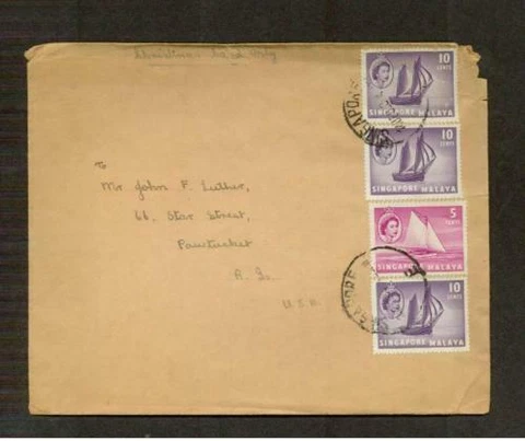 1960 Singapore Malaya Airmail cover to USA Cover