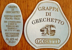 Etichette vino liquore ITALIA GORETTI GRAPPA DI GRECHETTO wine labels - Foto 1 di 1