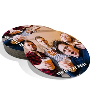 Personalised Beer Mats Photo Coasters - Packs of 12, 24, 48, 96 - Add Photo Text - Picture 1 of 20