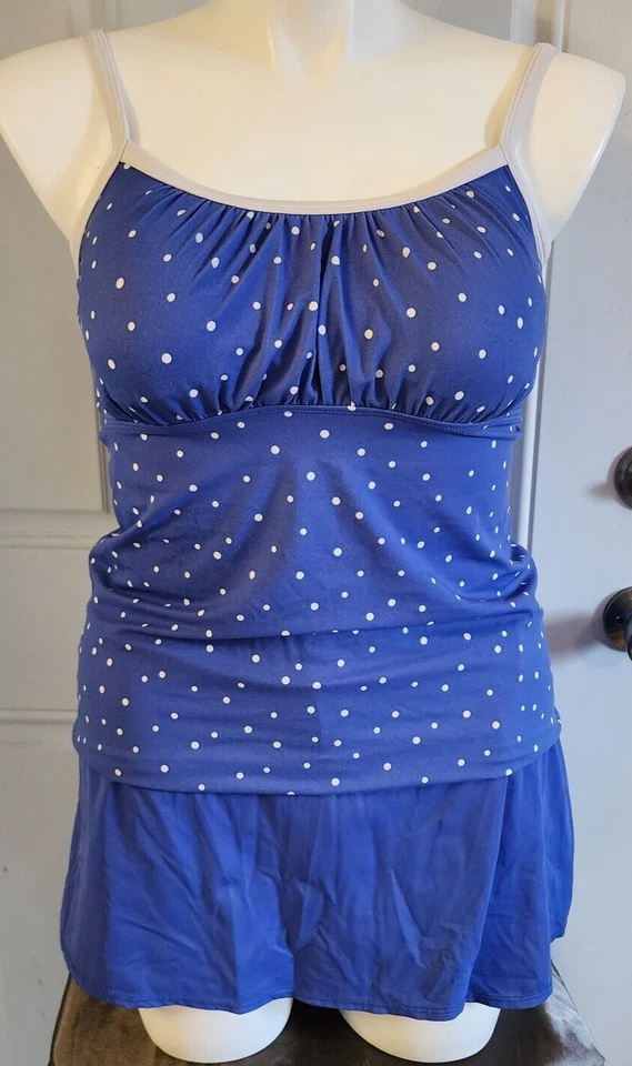 Kim Rogers Women's 2-Piece Swimsuit Tankini Top Skirted Bottom Blue/White Sz XL - Image 1 of 4