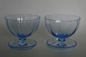 PAIR of Electric Blue Soft Faceted Sundae Dishes - Art Deco to Mid Century era - Picture 1 of 4