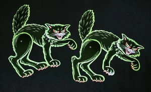 Set of 2 Vintage Beistle Black Scratch Cats Halloween Decorations 1970’s - Picture 1 of 5