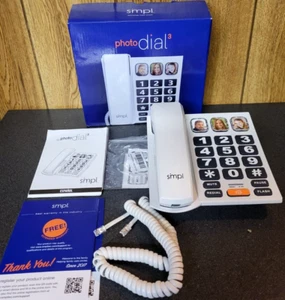 Teléfono con botón grande SMPL marcación fotográfica 3 teléfono fijo con cable nuevo caja abierta ~ envío gratuito - Imagen 1 de 11