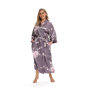 Plus Size Women's Kimono Long Robe - Vintage Floral - Picture 1 of 60