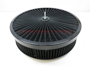 Juego de purificador de aire lavable negro Super Flow 14"x3" plano Chevy Ford Mopar Hot Rod - Imagen 1 de 2
