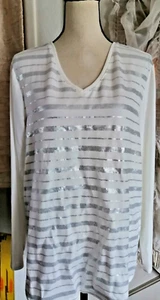 Chico's Zenergy long sleeve white sequin stripe Blouse Top Women size 3 XL - Picture 1 of 3