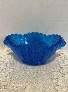 FENTON GLASS DAISY AND BUTTON OVAL BOWL HANDLES COLONIAL BLUE 11" - Picture 1 of 7