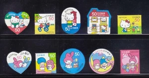 JAPAN 2013 HELLO KITTY & MY MELODY SUMMER GREETING 50 YEN COMP. SET OF 10 STAMPS - Picture 1 of 4