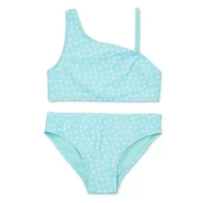 (GIRLS SIZE XXL 18) 2 Piece Swim Suit Bikini Polka Dots Teal / Aqua & White Dots - Picture 1 of 3