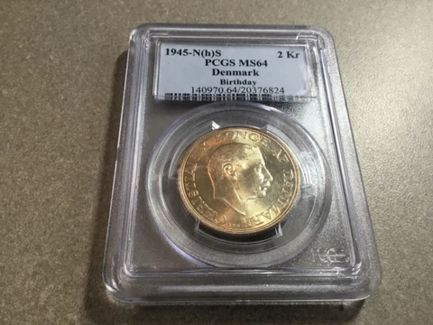 1945 DENMARK 2 Kroner, Silver - PCGS MS64 - Christian X, 75th Birthday Free Ship Cover