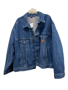 Carhartt Trucker Jean Jacket Mens Large Blue Denim Med Wash Made in USA J12 DST - Picture 1 of 3